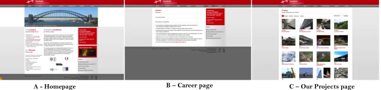 Figure 20. An example of different pages: homepage (mix of text and images), career page (only text) and our-project page (mostly images)