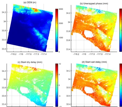 Figure 2. (a) Regional land topography from SRTM at interferogram pixels. (b) Unwrapped phase of differential interferogram (masterimage from 16 August 2008, slave image from 25 October 2008)