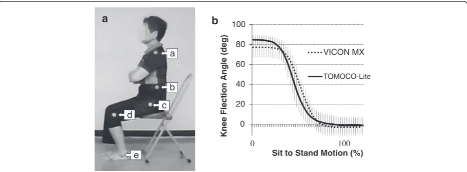 Fig. 1 aaccording to the length of the lower extremity.motion. The solid line shows the average of 42 measurements using a webcam and the dashed line shows that with VICON MX
