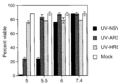 FIG. 5. Viabilities of N18 cells bound with different strains of UV-inactivatedSV and exposed to acidic pH