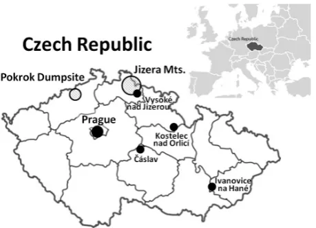 Figure 1. Study sites: Jizerské hory Mts. – surface organic horizons from beech and spruce forest; Pokrok dumpsite – Haplic Technosol (molic) and Haplic Technosol (calcic); Vysoké nad Jizerou – Dystric Cambisol; Ivanovice na Hané – Haplic Chernozem; Čáslav – Greyic Phaeozem; Kostelec nad Orlicí – Haplic Luvisol