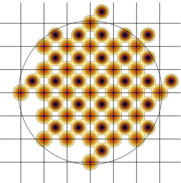 Figure 2.8: When the shape function acts on the inﬁnite crystal electrondensity as in equation 2.27 the resulting spatially ﬁnite crystal includes onlyelectron density from the atoms within unit cells associated with a latticepoint within the crystal volume.