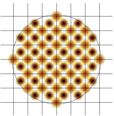 Figure 2.9: When the shape function acts on the inﬁnite crystal electrondensity as in equation 2.28 the resulting spatially ﬁnite crystal retains allelectron density from all atoms with local origin inside the crystal volume.