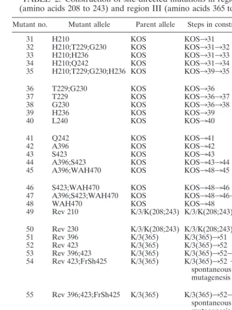 TABLE 1. Construction of site-directed mutations in region I(amino acids 1 to 135)