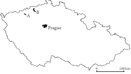 Figure 1. Map of the sampling locations in the Czech Re-public; A − area of open cast mining Tušimice, B − area of open cast mining Bílina
