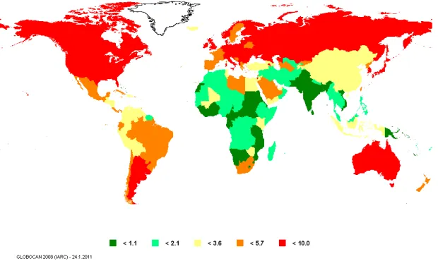 Figure 1. Estimated age-standardized incidence rate per 100,000 pancreas: both sexes, 