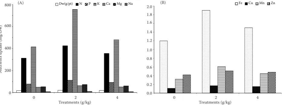 Figure 1. Effect of NaCl on dry weight and plant nutrients uptake02060