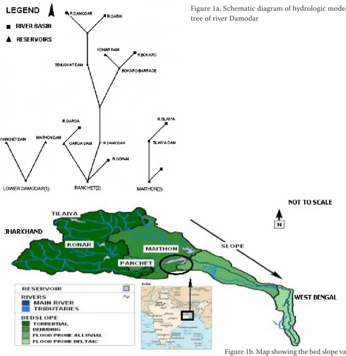 Figure 1a shows the network diagram of the River  Damodar catchment in three parts. 1st part depicts  the connectivity between the Panchet and Maithon  sub-catchment with Durgapur Barrage