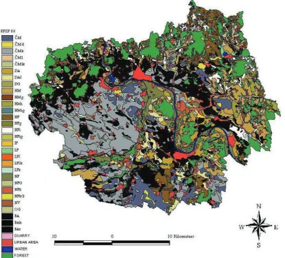 Figure 1. Digitised soil map at the scale 1:50 000 of Litoměřice district from KPZP with marked Rendzinas