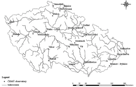 Figure 1. Locations of CHMI ombrographic survey stations used for calculation of R-factors