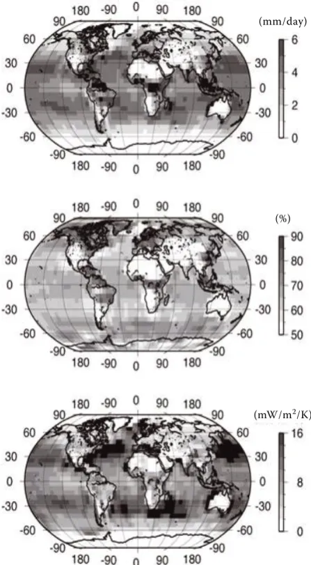 Figure 1 shows maps of annual mean evapotran-spiration rates, relative humidity of the atmospheric 