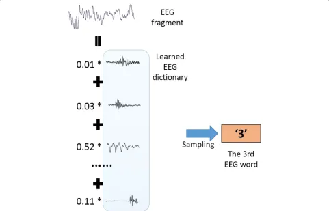 Fig. 6 An example of EEG sequence translation. Each EEG fragment can be decomposed into a combination of EEG words in the EEG dictionary.Each EEG word corresponds to a hidden unit of the sparse autoencoder in the dictionary learning step, and the distribut