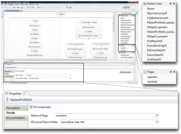 Figure 2.11: The extended Eclipse BPEL editor for developing UI orchestrations at work.