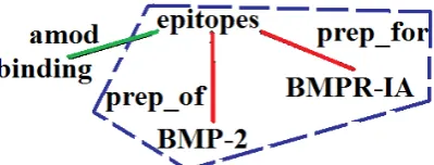 Fig ur e 4 .2 : P a r t o f t he D Tf o r t he s e nt e nc e “ T he binding e pit o pe s o fw a s c ha r a c t e r iz e d us ing B M B MP -2 f o r B MP R -I AP - 2 mut a nt pr o t e ins ” 