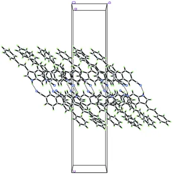 Figure 2A packing view down the a axis showing the three dimensionnal network. Intermolecular hydrogen bonds are shown as 