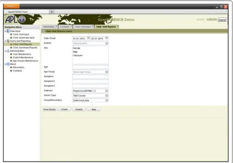 Figure 3 Screen shot of the data report query form for OE. Note that the user can select which detector algorithm they wish to use.