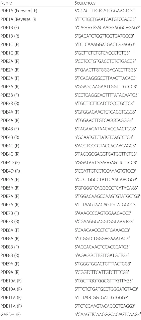 Table 1 The primer sequences of PDE isoforms