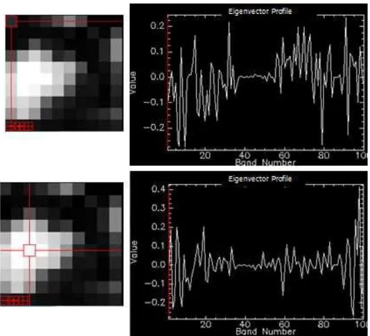 Figure 8.6: Left, grayscale projection results for Simple Chip eigenvector 1. Right, EigenvectorProﬁles for two pixels