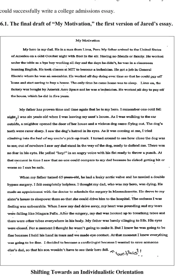 Figure 6.1. The final draft of “My Motivation,” the first version of Jared’s essay. 