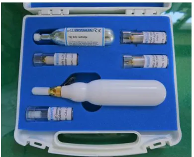 Figure 3. Removing the tumours using electrocautery (A) and a cryogun (B)