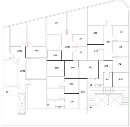Fig. 2. An illustration of the nine zones and BLE gateways locations. 