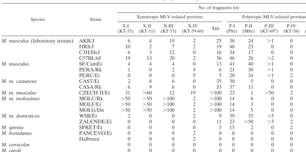 TABLE 2. Distribution of nonecotropic proviral sequences in wild micea