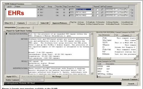 Figure 1 Genetic test template available at the DLMP.