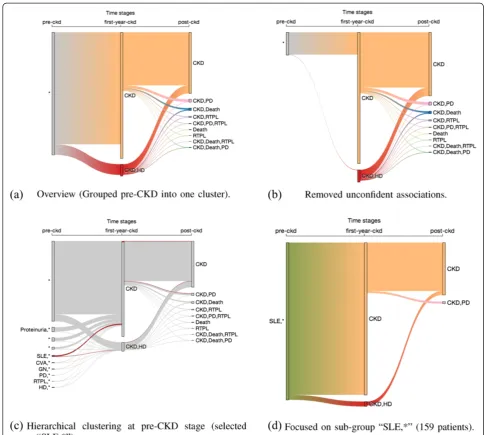 Fig. 7 Explore causal relationship (12,960 patients). a There were 70.2 % of the patients who took HD in the first year of CKD did not develop anyother factors, while the rest of them either took PD, RTPL, or died