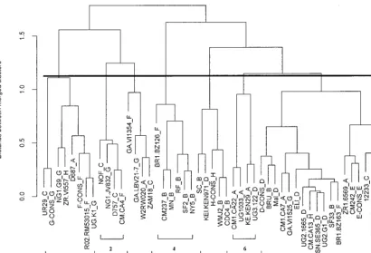 FIG. 4. Dendrogram of 50 peptides showing their immunologic relationships deﬁned by reactivities with the 21 anti-V3 MAbs