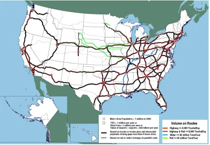 Figure 2.  Freight Corridors.  (Department of Transportation, 2008) 