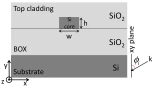 Figure 2.3 represents the cross section of a SOI based WG. A wave propagating throughthe z direction in the core is guided or not depending on the value of the angle φi createdby the wavevector k and xy plane