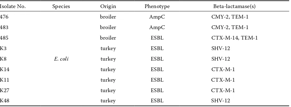 Table 2. Specific set of primers for detection of AmpC beta-lactamases