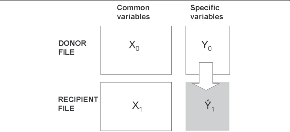 Fig. 1 Unilateral fusion diagram. The unilateral data fusion transfers the specific variables of the donor file (with X and Y variables) to the recipient file(with just X variables) at individual level