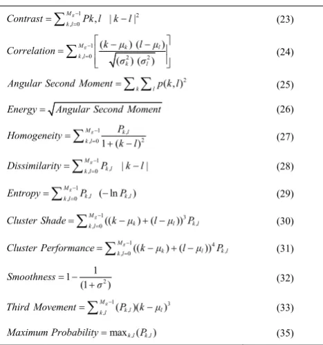 Table 2  GLCM texture features (Haralick, 1979)  