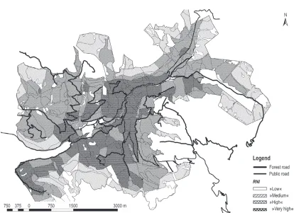 Fig. 6. Distribution of forest management units in classes depending on RNI