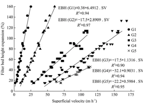 Figure 5  Superficial velocity response to filter bed height 