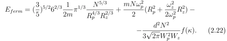 Table 2.3: Fermions. The size of cloud for 40K87Rb.ωω−4−5R