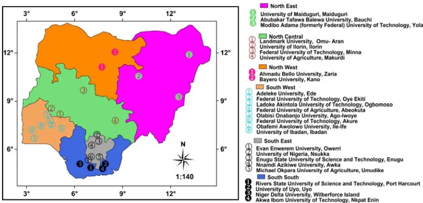 Figure 1  Agricultural engineering departments in Nigerian universities with respect to geopolitical zoning 