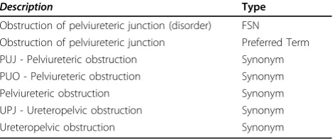Table 2 Description types in SNOMED CT for the concept:95575002 - Obstruction of pelviureteric junction.