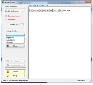 Figure 1 show the main form of the “Visual Sorting” software. 