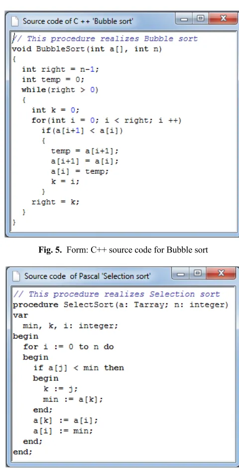 Fig. 5. Form: C++ source code for Bubble sort 