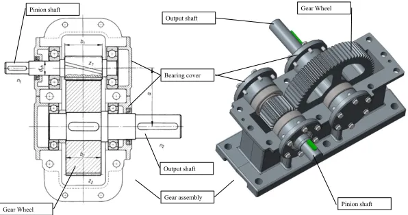 Fig. 2. Design task single stage transmission 2D drawing [20] and 3D CAD model 