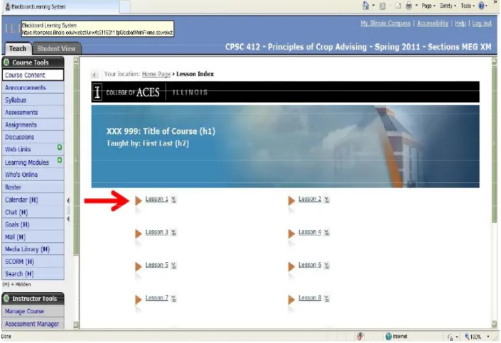 Figure 5. An example of an ACES course management system provided by the Illinois Compass  program (from the ACES Elluminate and Compass Orientation Slides)