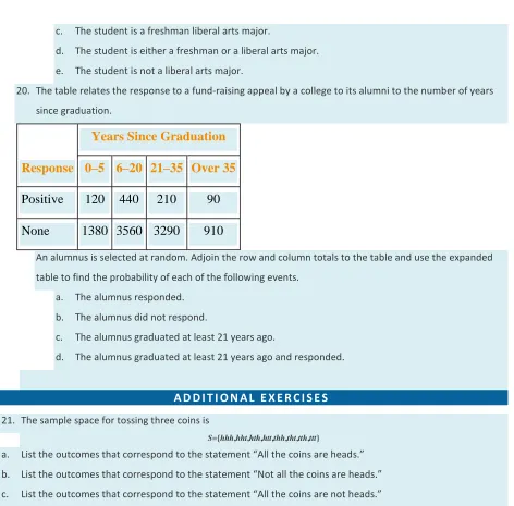 table to find the probability of each of the following events. 