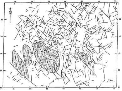 Figure 7. Lineament map of the La Codosera area, with prospect location and "new targets" indicated; L - La Codosera, A - Los Algarbes, S - San Antonio Mine