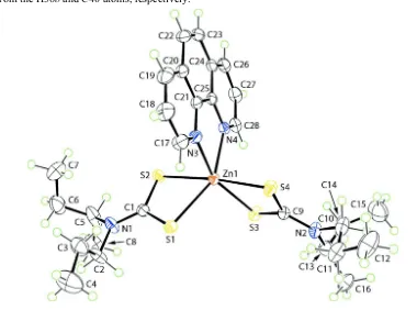 Figure 1The molecular structure of the first independent molecule in (I) showing the atom-labelling scheme and displacement 