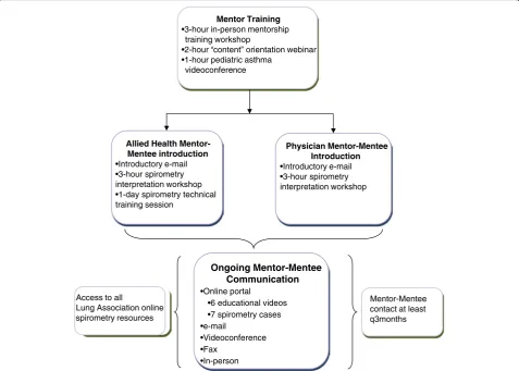 Fig. 1 Intervention Schematic. Members of each mentor-mentee pod met in person at least once within the first 3 months of the start of thealso provided with access to the Ontario Lung Associationintervention, and the subsequent frequency and nature of ment