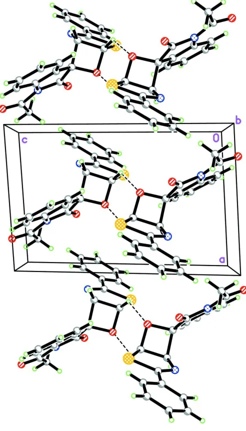 Figure 2The crystal structure of (I), viewed along the b axis, showing adjacent molecules being linked into dimers
