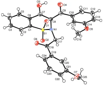 Figure 1The title molecule plotted with the displacement ellipsoids at 50% probability level (Farrugia, 1997)