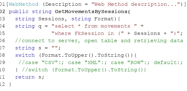Fig. 3. Code of the GetMovementsBySessions web method (in C#) 